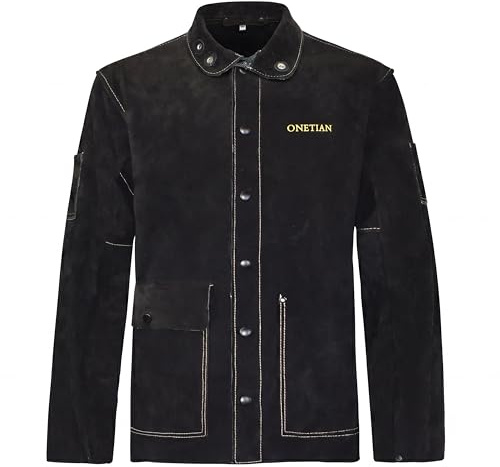 ONETIAN Lädersvetsjacka, Heavy Duty Safety Coat, Värme- och Flambeständig (2XL)