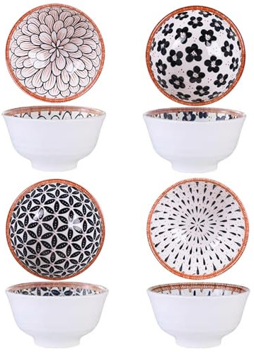 ZPPLD Juego 4 Cuencos Cereales Porcelana,Cuencos De Cereales PequeñOs,Cuencos De Postre De CeráMica, Ensaladera, Cuenco De Hielo, Cuenco Para,Apto Para Microondas Y Lavavajillas. (D)