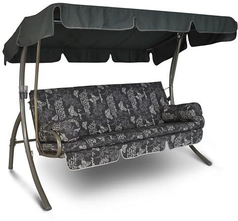 Angerer Hollywoodschaukel Trend – Schaukel zum Sitzen, Liegen & Entspannen, inkl. Bett-Funktion, einfache Montage, Made in Germany, waschbare Kissenbezüge, Grau Schmetterling