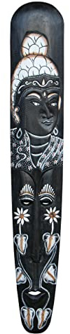 Wogeka - 100 cm Buddha Wand-Maske - im Asia Style Bali aus Holz als Geschenk-Idee zu Weihnachten Geburtstag Dekoration - Handarbeit Schnitzerei Asien Maske47.100 (Maske47.100a)