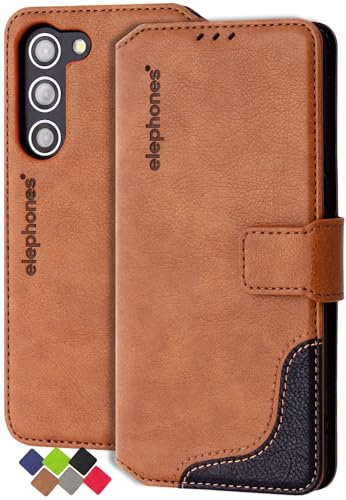 elephones Hülle für Samsung S23 Klappbar Handyhülle mit RFID-Schutz Flip Case Cover Schutzhülle Klapphülle aus PU Leder für Samsung Galaxy S 23 5G - Braun