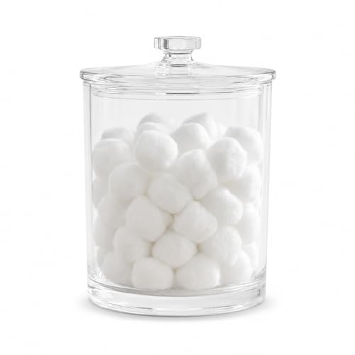 ForPro Clear Acrylic Apothecary Jar with Lid, 60 Oz Shatterproof Bathroom Vanity Organizer, Cotton Ball Holder, Qtip Storage Container Canister for Kitchen, Laundry, Office Decor, 7.75 x 5