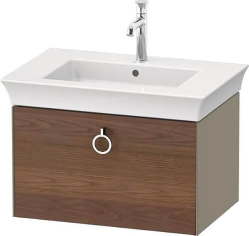 Duravit Tulip Blanco, Mueble de Lavabo colgado en la Pared, Ancho 684 x Fondo 458mm, con 1x extraíble, con Tirador, WT42510, Color: Cuerpo: Gris Piedra Alto Brillo, Frente: Nogal Americano Macizo