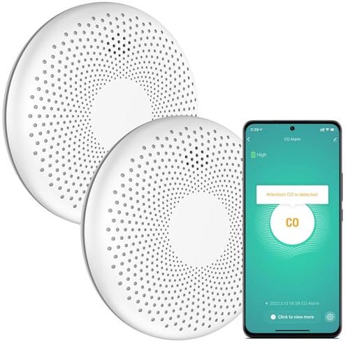 Aroha Smart Connect Detector de Humo y Monóxido de Carbono WiFi - Batería de 10 Años - Alarma de CO & Incendio, Tuya & Smartlife - 2 Piezas