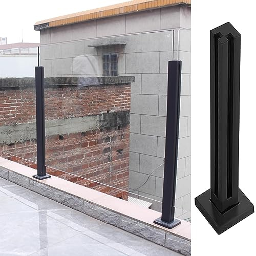 Glasgeländer Glasgeländer/Kunststoffplatten, Balusterpfosten For Balkon, Treppenabsatz/um Pool/Terrasse, Geländer Aus Gehärtetem Glas, Edelstahl Schwarz, Treppengeländer-Set(Corner post,65cm/25.5in)