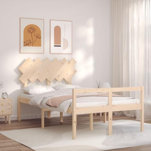vidaXL Seniorenbett, Holzbett Bett mit Kopfteil Stauraum, Doppelbett für Senioren, Komfortbett Bettgestell mit Lattenrost, Schlafhöhe vom Boden 45cm, Massivholz