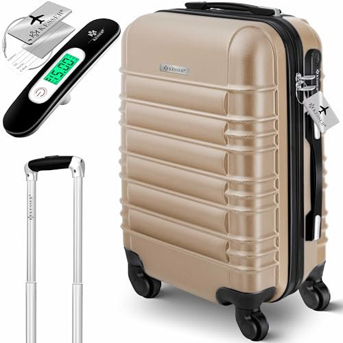 KESSER® Handgepäck Reisekoffer Hartschalen-Koffer Inkl. Kofferwaage + Gepäckanhänger | Trolley Gepäck Rollkoffer Zahlenschloss 4 Rollen ABS Teleskopgriff | 55x40x25cm / 55 Liter Champagne