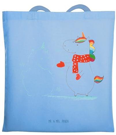 Mr. & Mrs. Panda Tote Bag Einhorn Schneemann - Geschenk, Umhängetasche, Schnee, Laptoptasche, Weihnachten, Kuchen, Jutebeutel, Tasche, Einkaufstasche, Handschuhe, Mütze, Unicorn