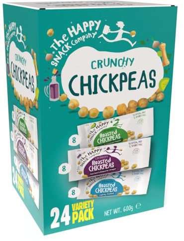 The Happy Snack Company Roasted Chickpeas Variety Pack 24 x 25g (Sea Salt & Balsamic Vinegar, Lime & Cracked Pepper, Lightly Salted) 5g Protein, Gluten Free, Nut Free, Dairy Free, Non-GMO