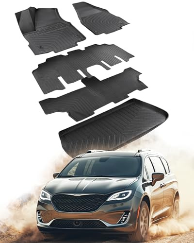 CARdant Floor Mats for Chrysler Pacifica & for Voyager 2017-2025 2026 7/8 Seats (Gas Only) Car Accessories with Cargo Liner Trunk, TPE Rubber Weather Carpets for Chrysler 2024 2023 2022 2021 2019 2018