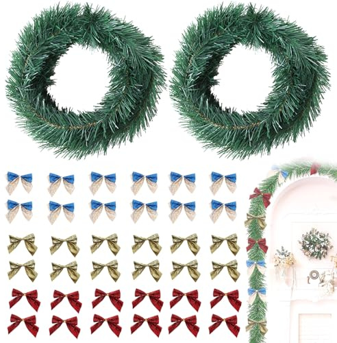 BSITSSS 2 PCS Weihnachtsgirlande Dekoration, Tannengirlande, 5,5 Meter 6cm Künstliche Dekogirlande, Tannen Girlande Grün Weihnachten, für die Festliche Dekoration zu Weihnachten