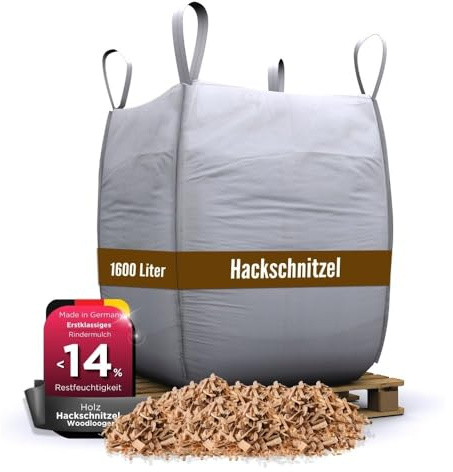 Woodlogger Hackschnitzel aus Kiefer 1600 L | Holzhackschnitzel als Rindenmulch-Ersatz für den Garten | Verwendbar als Einstreu, Brennmaterial, Anzünder, Deko, Mulch & Fallschutz für den Spielplatz