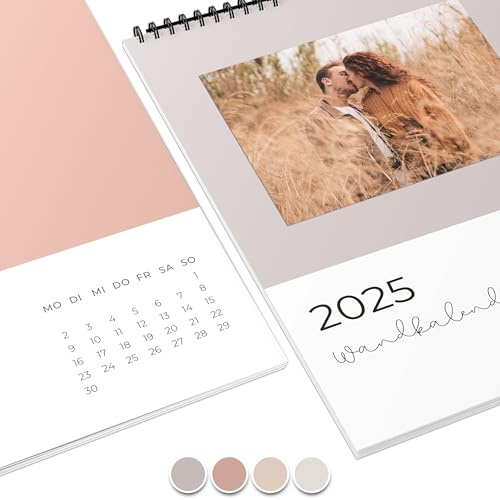 Fotokalender 2025 zum selbstgestalten (Bastelkalender 2025 im A4 Format) - DIY Kalender zum selber gestalten von Januar bis Dezember mit Ferienübersicht - Ideal als Geschenk - Creme