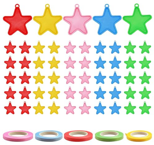 50 Pack Balloon Weights and Ribbons for Helium Balloons, Colorful Plastic Pendants for Birthday, Wedding, Party Celebration, Valentine's Day Decorations (Star)