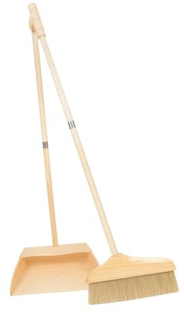 MAGICLULU Juego De Escoba y Recogedor De Pelo Suave De Cerda De Pino Mango Largo, Kit De Escoba Recogedor Resistente para Limpieza Interior y Exterior del Hogar, Garajes y Talleres