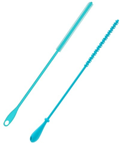 2stk Silikon Strohhalmbürsten, 24 cm extra Lange Reinigungsbürste 2 Arten wiederverwendbarer Trinkhalmbürsten für Wasserflaschen Fugenreinigungsbürsten zum Reinigen Trinkhalmen (Blau)