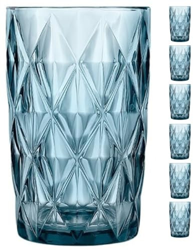 6 Vasos Elegance 40 cl Azul Marino Cok - Envio 24h - Vasos de Cristal para Casa, Restaurante, Hoteles - Ligeros y Resistentes con acabado de diamantes (Azul Marino, 40 cl)