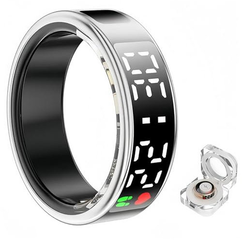 Smart Ring Health Fitness Tracker, Touch Screen Smart Ring per uomini e donne, passo del sonno, cardiofrequenzimetro nel sangue, fotografia a distanza, anello con display a LED, impermeabile, anello