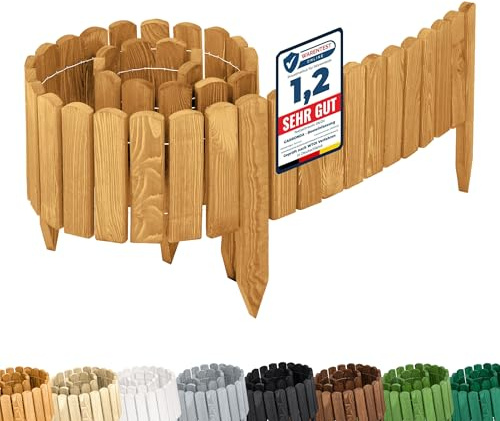 Garronda Rasenkante Holz Beeteimfassung imprägniert 200 cm x 20 cm Flexibler Rollborder Zaun für Garten GD-0108 (Hellbraun, Höhe: 20 cm)