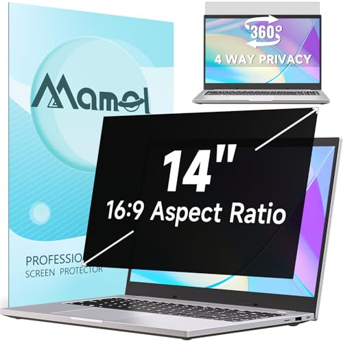 Mamol 360° Laptop Privacy Screen 14 Inch 16:9, 4-Way Computer Monitor Privacy Shield, Matte Anti Glare Blue Light Filter Compatible with Lenovo Hp Dell Acer Asus Thinkpad Envy Xps