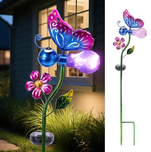 Solar Lights Outdoor Decorative, Solar Butterfly Garden Stakes Waterproof LED Pathway Light Stakes for Landscape Yard Lawn Decoration 1 Pack