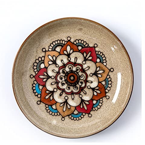 2 Piezas de Plato Llano de cerámica Redondo Hondo para Ensalada, Fideos, Cubiertos de Cocina de Porcelana con Estampado Floral