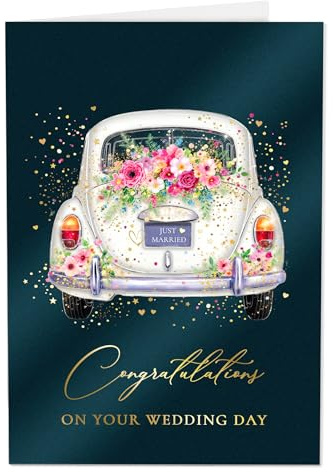 Joli Coon Tarjeta de boda premium STARDUST Weddingcar – Tarjeta de felicitación de boda con sobre de papel premium y sello de cera auténtico