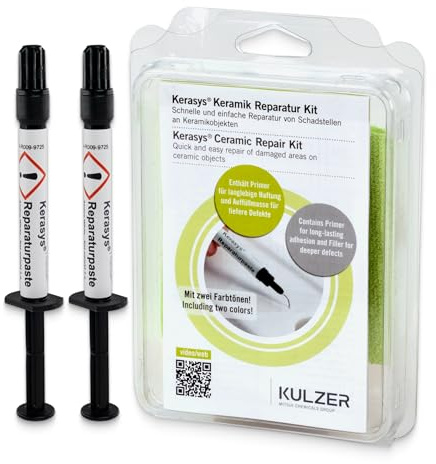 KERASYS Keramik Reparaturset - Profi Reparaturpaste für Waschbecken, Badewannen, Fliesen Komplettset mit UV-Licht, Primer & Politur - Farben: Alpine White/Star White