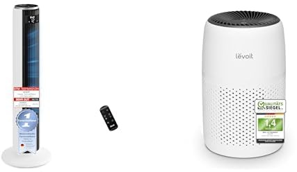 Levoit 20dB sehr leiser Turmventilator, 26W Ventilator mit DC Motor+Core Mini - Aroma Luftreiniger