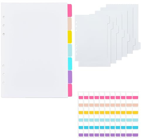 7 Stück A5 Trennblätter Mit 120 Aufklebern, Kunststoff Ordner Trennblätter Ordner Register 6 Löcher Seitentrenner Notizbuch Trennblätter A5 Index Teiler Für Ordner A5 Ringbuch Planer Notizbuch