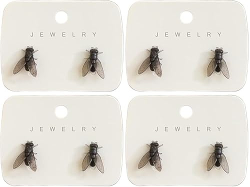 THUCHENYUC Orecchini A Forma di Mosca, 2/4 Paia di Orecchini A Forma di Mosca Realistici, Orecchini A Forma di Mosca Domestica Astratta, Orecchini A Forma di Insetto Mosca Domestica(Black*4)
