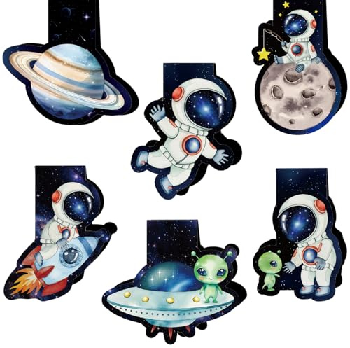 Magnetiskt bokmärke astronaut 6-pack bokmärke rymdfest söt personlig för vuxna studenter älskare inspirerande sidmarkörer klämma kontorsmaterial magneter galax läsning gåvor