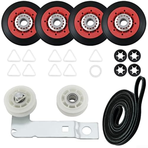Kit di riparazione per asciugatrice 4392067 e W10837240, puleggia con cinghia per tamburo e rulli di supporto per riduzione del rumore e prestazioni migliorate dell'asciugatrice, compatibile con la