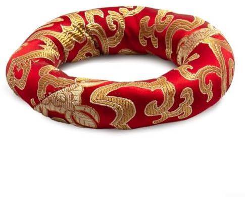 Gettimore Coussin en brocart de soie pour bol chantant tibétain, brodé à la main, motif nuage de bon augure, matériau en coton, fait à la main, rouge/jaune (aléatoire)