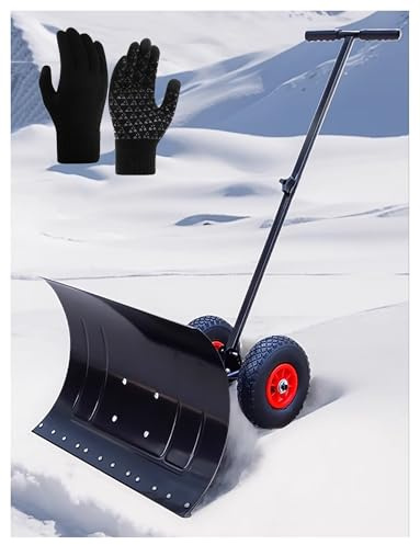 Schneeschaufel mit Rädern, robuste tragbare Schneeschiebeschaufel, robuste Metall-Schneeschaufel for Einfahrt, Auto, Zuhause, Garage(29x13.7in/74x35cm)