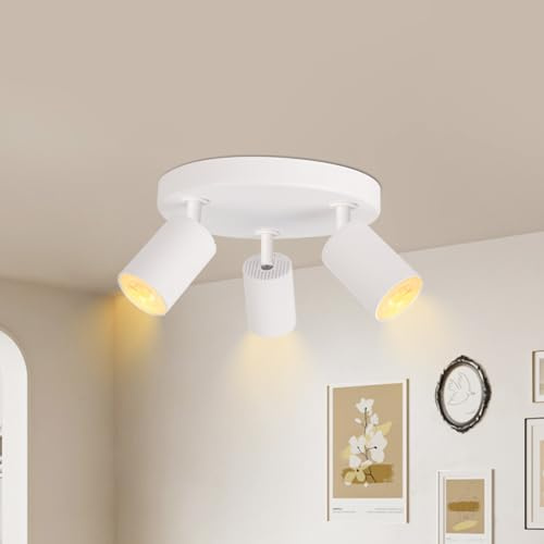 CANMEIJIA LED Deckenleuchte 3-Spot Deckenstrahler GU10 Rund Weiß Drehbar | Flexibler 3-flammiger Deckenstrahler im schlichten weißen Runddesign. GU10 Sockel ohne Leuchtmittel für leichte Montage.