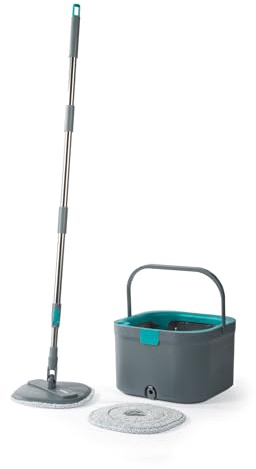 Beldray Set mocio e secchio anti-bac, 2,4 L, doppia camera | Strizzatore a pressione, separa acqua pulita e sporca, 2 panni lavabili, tappo scarico, setole per strofinare, spruzzo