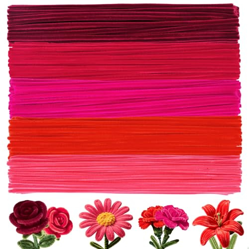 YULL 500 Rot Pfeifenputzer zum Basteln, 30cm Lang 8mm Dick Pfeifenreiniger Blumen Pipe Cleaner Chenilledraht Set