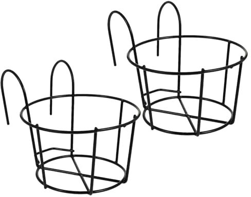 VALICLUD Portafiori da Balcone in Metallo Nero 2 Pezzi, Supporto per Piante Sospese e Fioriera da Esterno per Ringhiera, Staffa Salvaspazio per Giardino, Patio e Davanzale