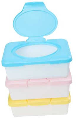 HAKIDZEL 3 Stück Babyfeuchttuchspender aus Pp Tragbare Feuchttücherbox mit Deckel Schmaler Feuchttuchhalter für Kinderwagen und Reise Zufällige Farbe