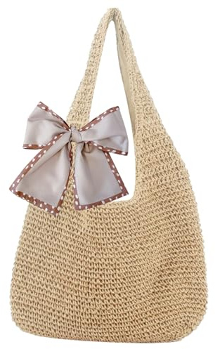 MLPKOI Strandtasche Damen Sommer Strohtasche Korbtaschen, Sommertaschen, Strand Umhängetasche, Geflochtene Tragetasche, Beach Bag, Basttaschen mit Reißverschluss für Reisen, Alltag