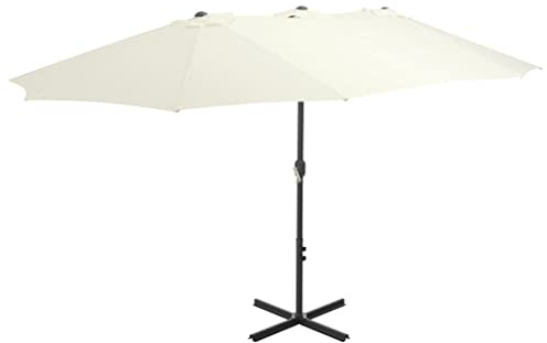 Kaloriko Ombrellone con palo in alluminio, 460 x 270 cm, bianco sabbia, 12 stecche, resistente ai raggi UV, con sistema a manovella, resistente alle intemperie, inclinabile, ideale per giardino