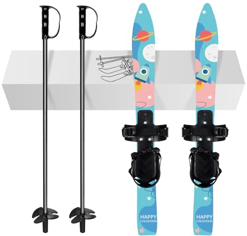 Odoland Kid's Beginner Snow Skis and Poles, Low-Resistant Ski Boards for Age 4 and Under, Lightweight, Sturdy and Safe