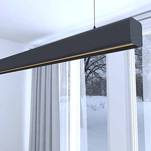 Lámpara Moderna Techo Colgante para Oficinas Salón Comedor o Cocina, Altura Regulable, Iluminación Interior Lineal, Luminaria Profesional en Suspensión, Luz Natural 4000K (RIO) (Negro, 1,5 M)