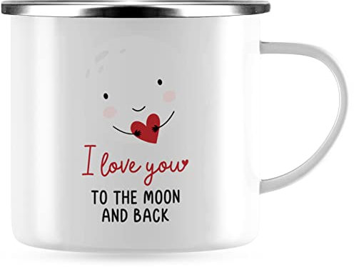 JUNIWORDS Emaille-Tasse, I Love You to The Moon and Back, Silberner Tassenrand (1008377)