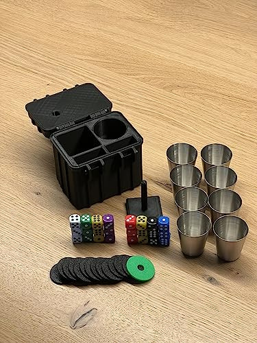 Schockbesteck Set mit Box + Würfel + Becher - Knobelbesteck Schocken Knobeln (Grün, Schock Achter to go)
