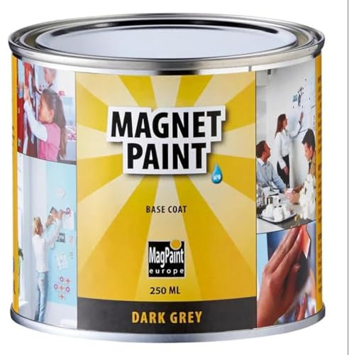 MagPaint - Magnetic Paint - Water Based Acrylic Paint - Strong Magnetic Pull - Perfect for Sticking Up Notes, Memos & Photos - Safe & Child-Friendly - Dark Grey - 0.5m² Coverage, 0.25L