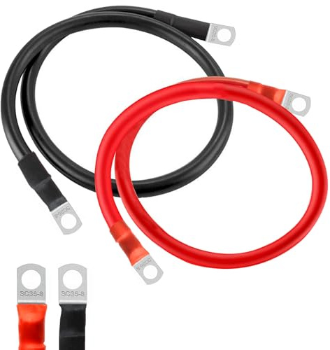 GothicBride Cable Bateria 35mm² 50 cm Cable de Batería 12V con Terminales de Anillo M8 para Coches, Motos, Autocaravanas, Solares
