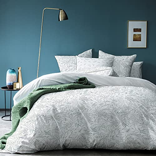 MATT & ROSE Esprit BOTANIQUE Parure de lit 2 Personnes | 100% Coton | Oeko-TEX | Housse de Couette 240x220cm + 2 Taies d'oreiller 65x65cm | Imprimé Mixte | Blanc