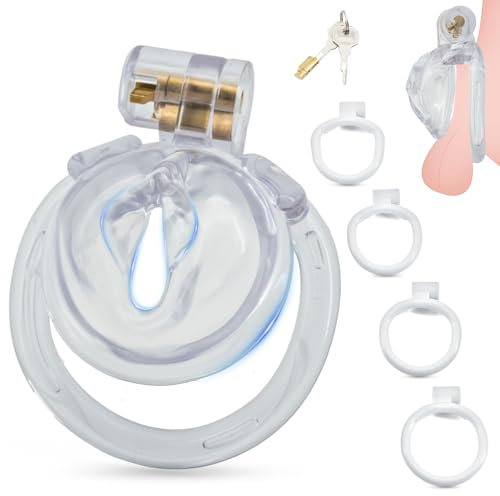BDSMYEE Chastity cage con 4 Anelli per il Pene Rimovibili, gabbia castità per uomo sissy, Gabbie per Pene cock cage Sex Toys per Prevenire L'erezione (Trasparente)